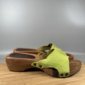 Michael Kors Wooden Slip On Sandals Leather Pony Hair Clogs Heels Women's 9 M